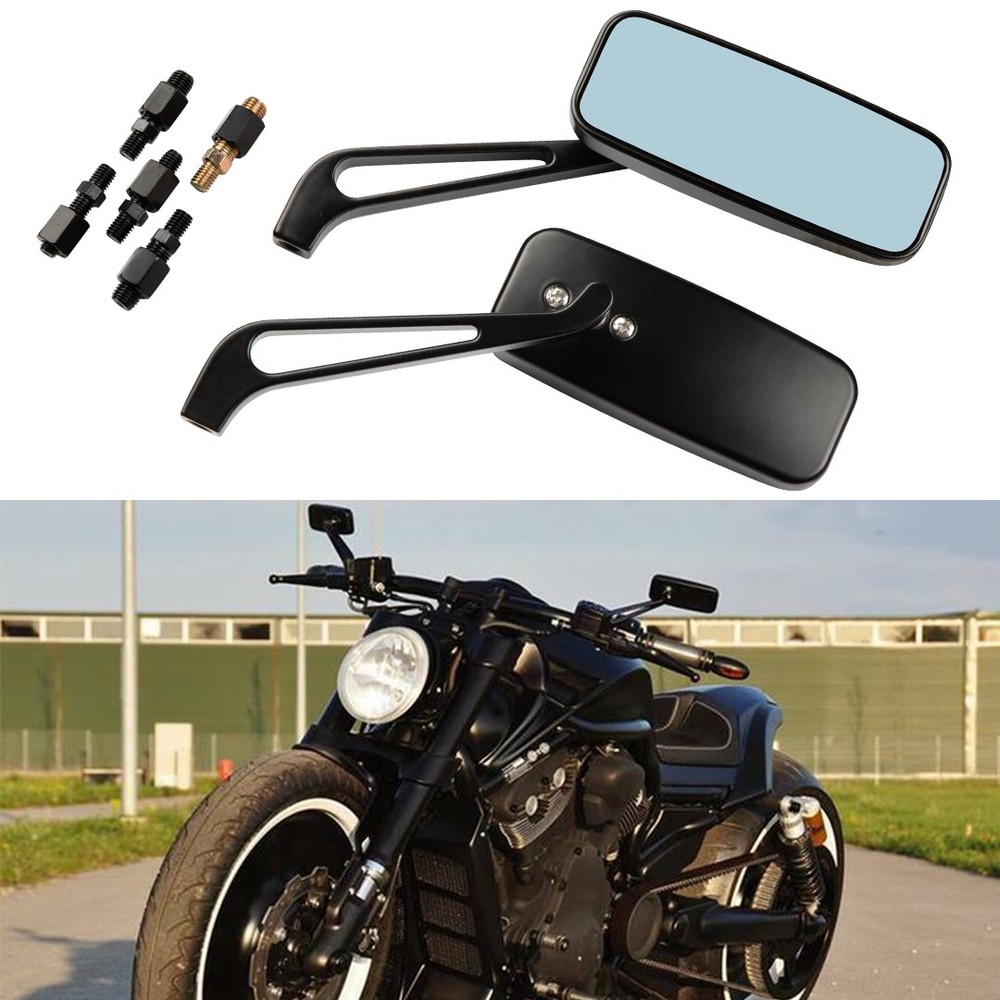 Black US Rectangular Motorcycle Rear View Side Mirrors For Harley Davidson V-Rod