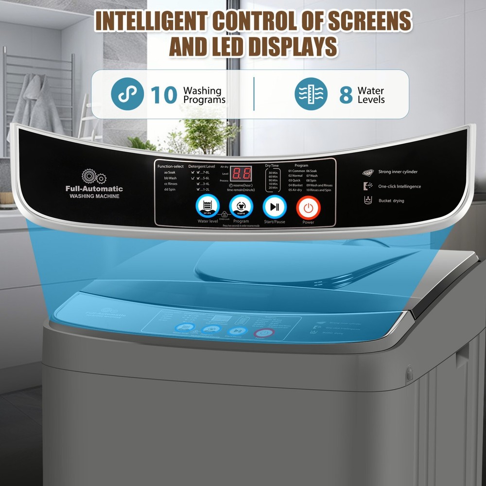 Washing Machine 15.6lbs Capacity Fully Automatic Compact Washer with Drain Pump