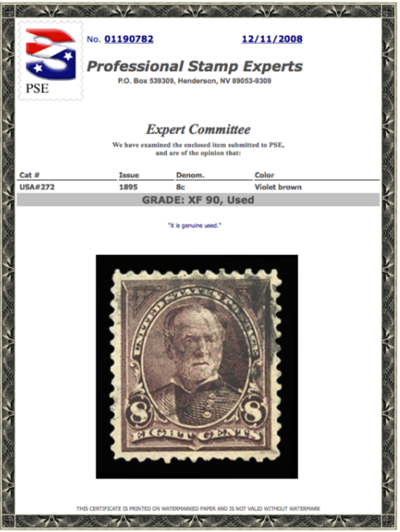 #272 Used PSE Graded 90, PSE Cert # 01190782
