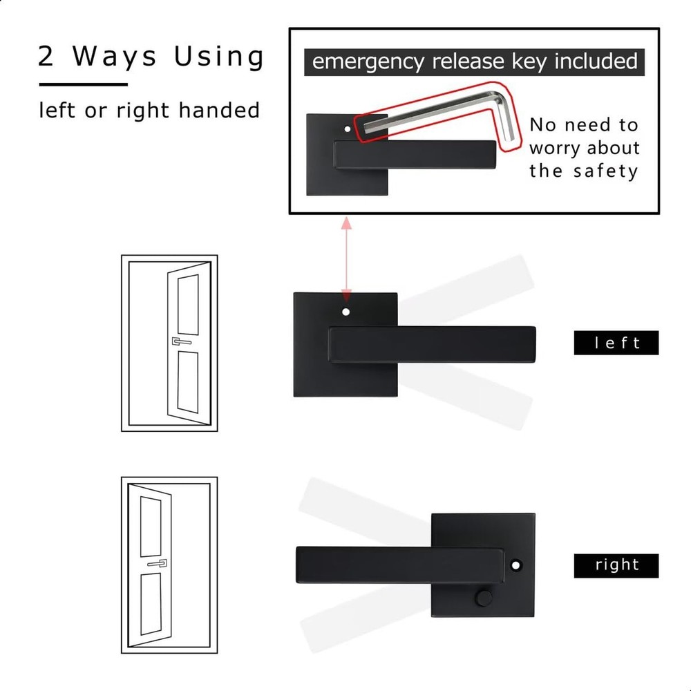 Linkaa Black Door Handles Interior （3 Pack，Push Button Lock，