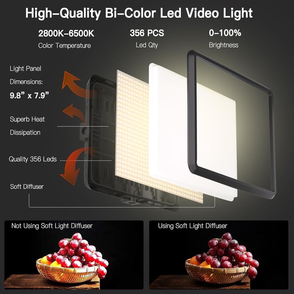Professional 2-Pack LED Video Light Kit with Adjustable Tripod & USB-C Power
