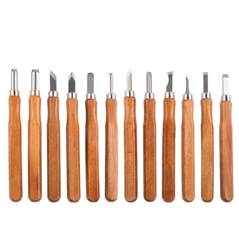 12Pcs Wood Carving Hand Chisel Tool Set Professional Woodworking Gouges Steel