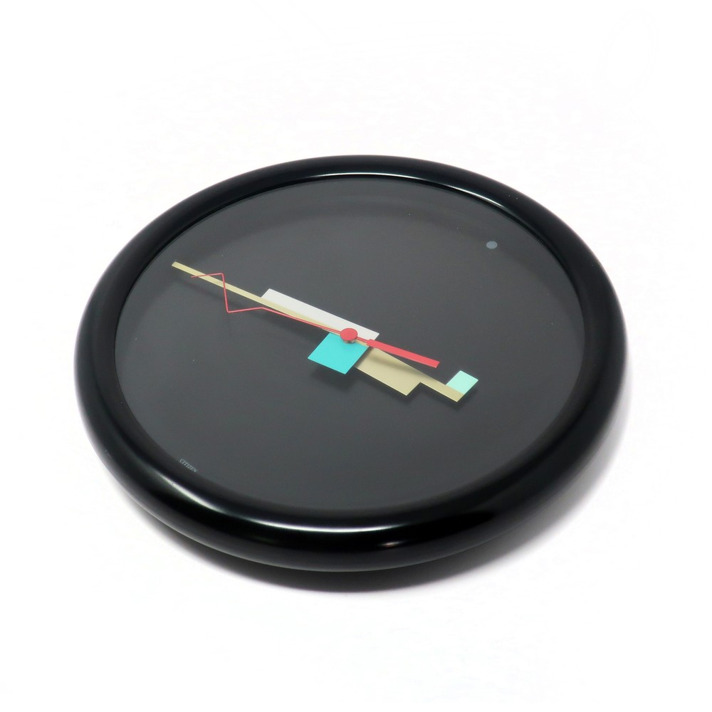 1980s Black Postmodern Wall Clock by Citizen