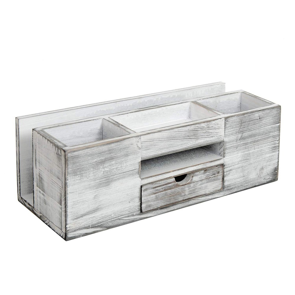 Liry Products Whitewashed Wooden Desktop Organizer Multiple Compartments Rack...