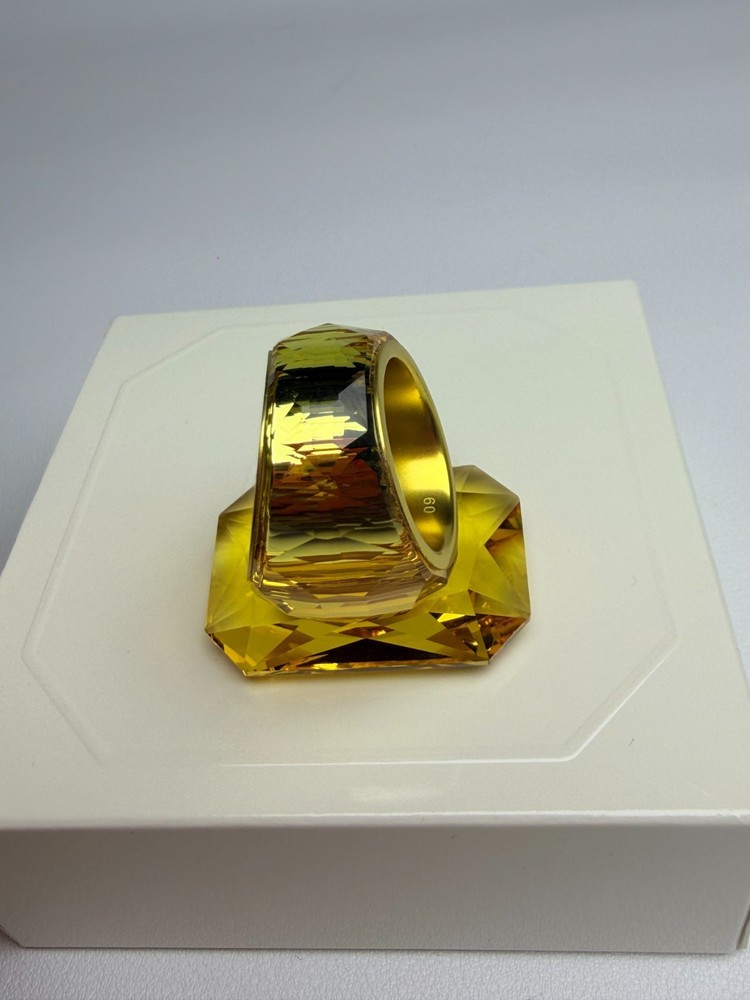 Swarovski Lucent cocktail ring oversized crystal, octagonal cut yellow size 60.