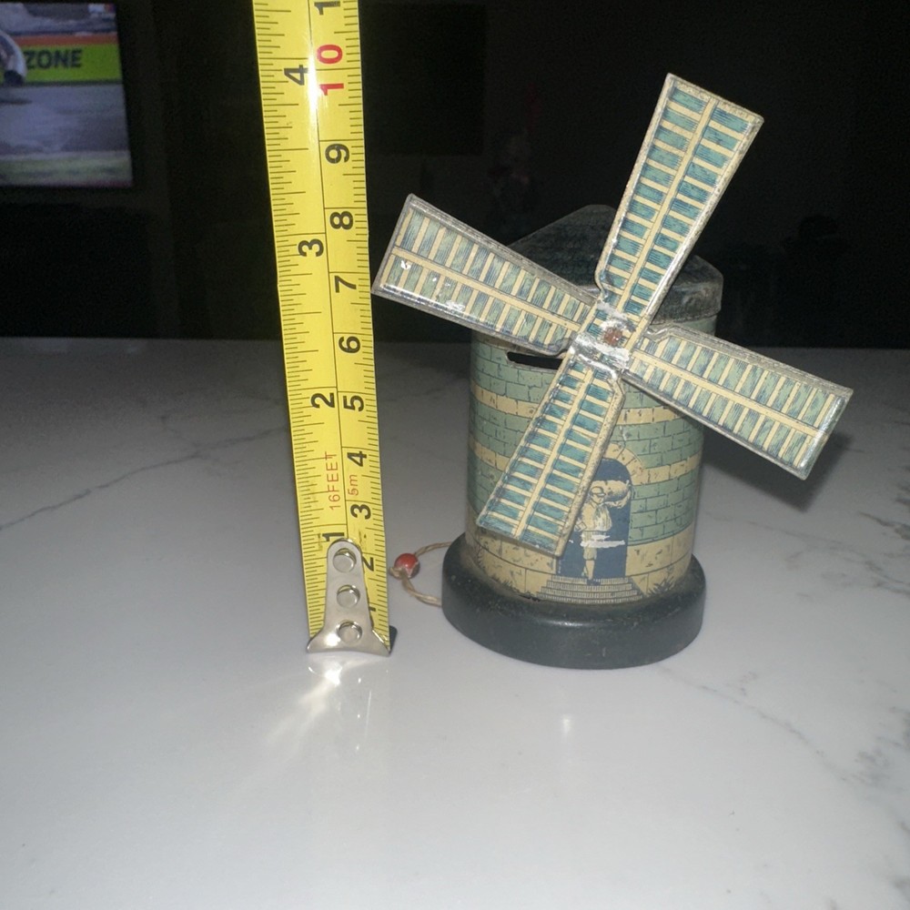 Antique tin windmill Blue And Cream pull toy Rare HTF