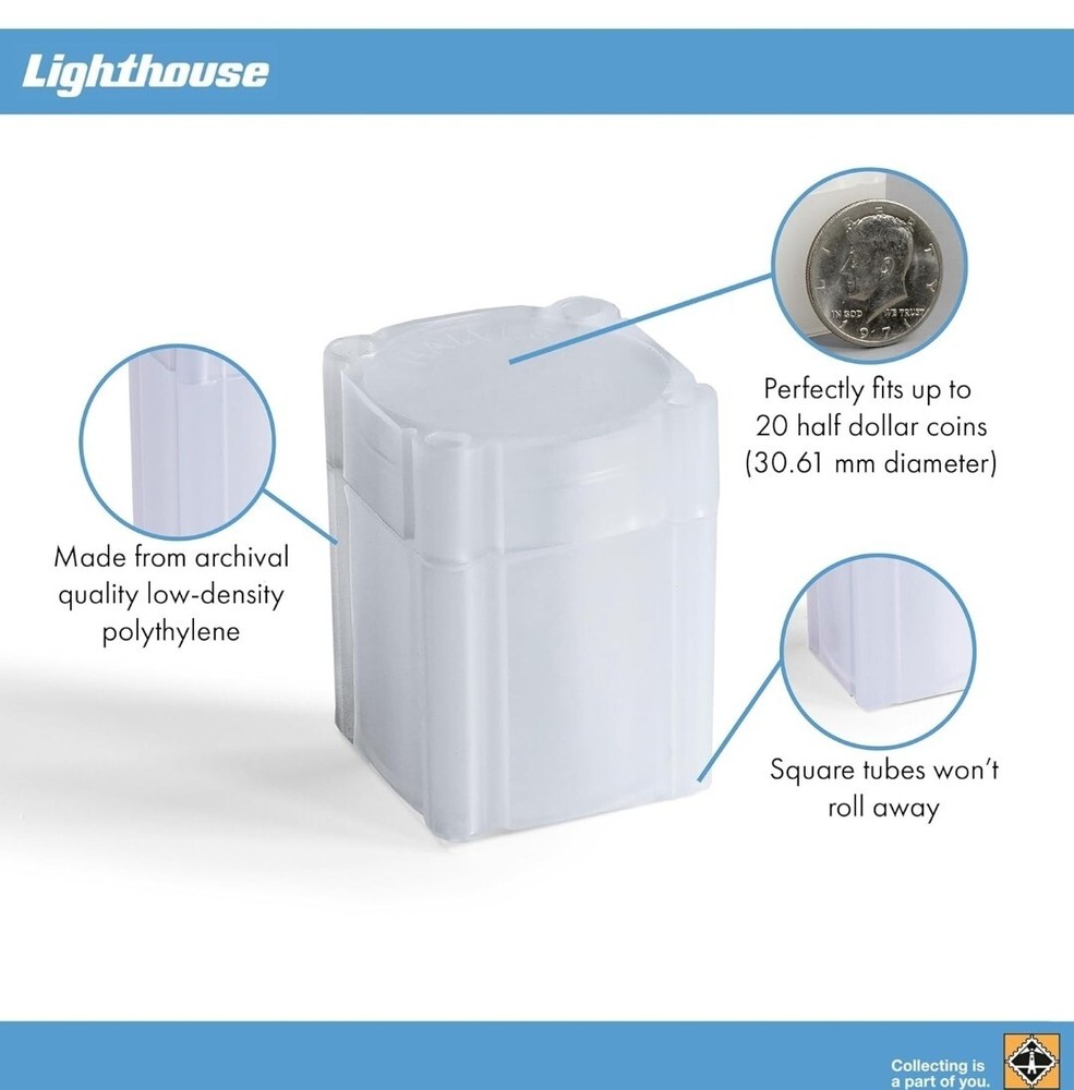 Lighthouse - Square Coin Tubes - Convenient Push Top, Virtually Unbreakable,...