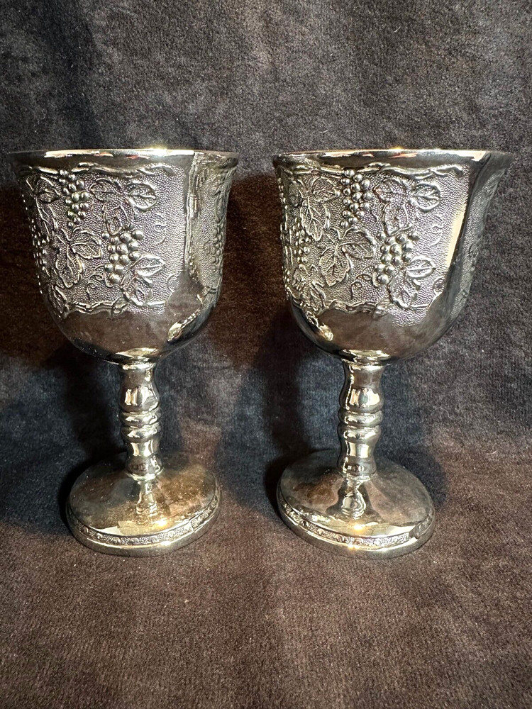 Vintage Silverplate Grapevine Embossed Wine Goblets