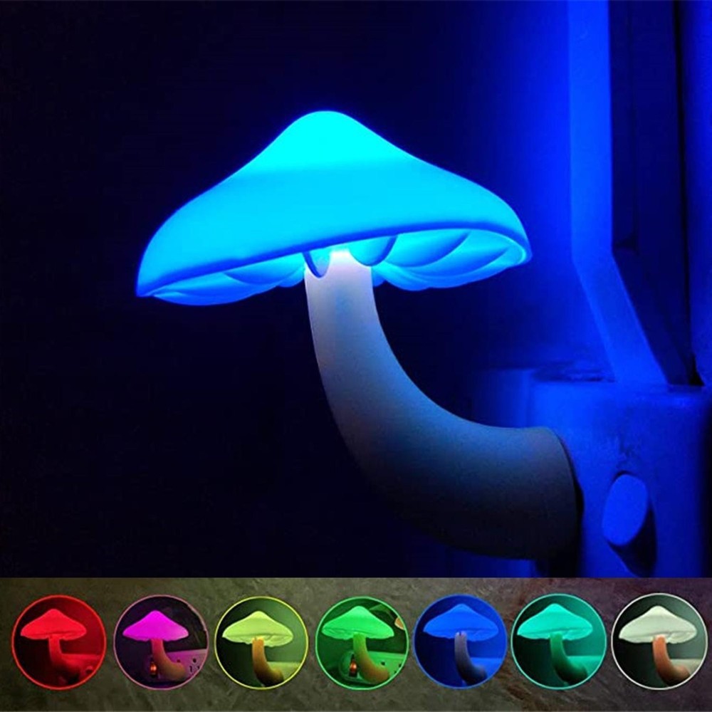 3Pack LED Night Lights Mushroom Gradient Light Sensor Plug-in Wall Lamps Decor
