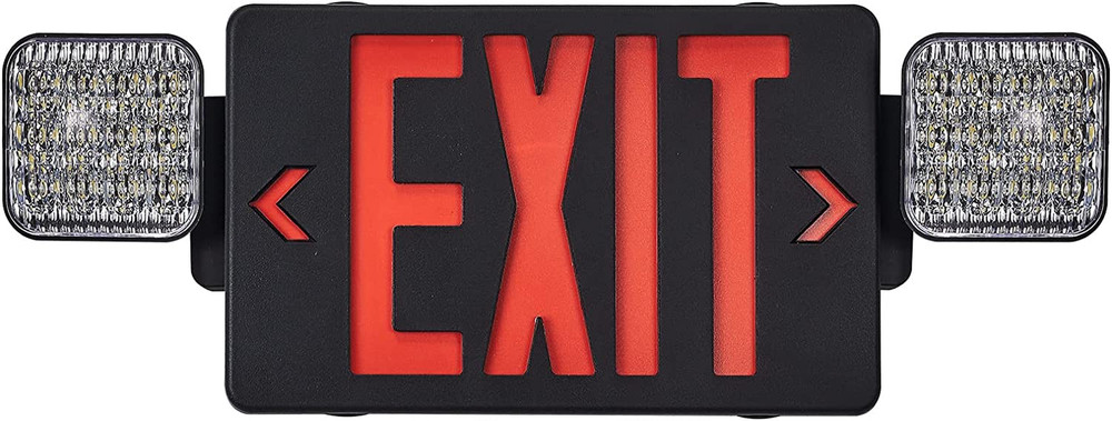 GZRUIYANG Black Housing Exit Sign with Emergency Lights Red, LED Emergency Exit
