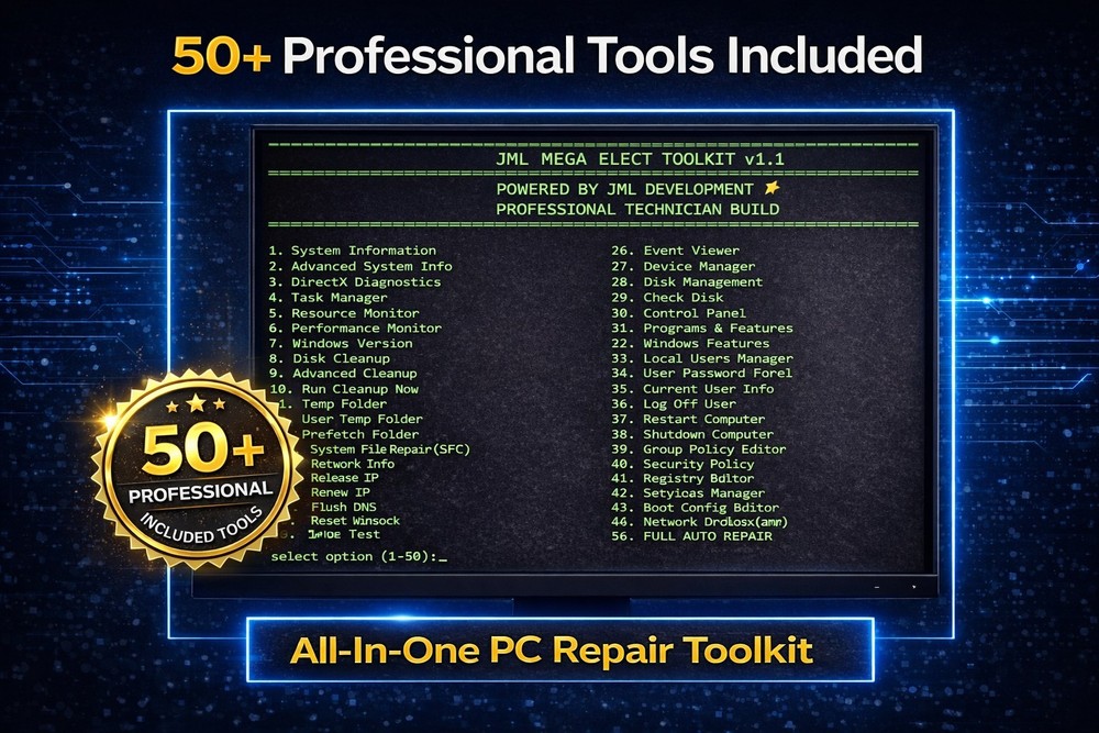 JML Mega Elect PC Repair Toolkit PRO USB | 1-Click Fix 50+ Tools No Sub