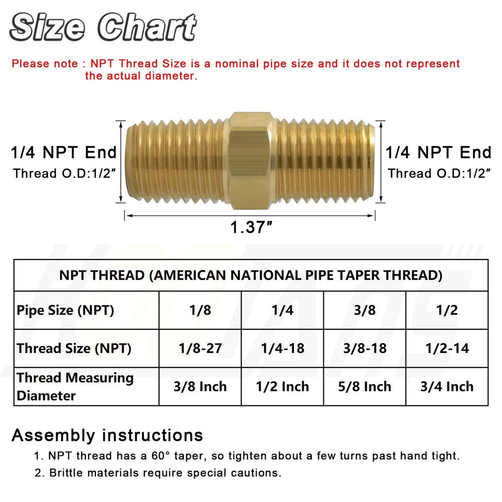1/4 NPT x (O.D x O.D: 1/2'' x 1/2''), Size is the nominal pipe code, it does...