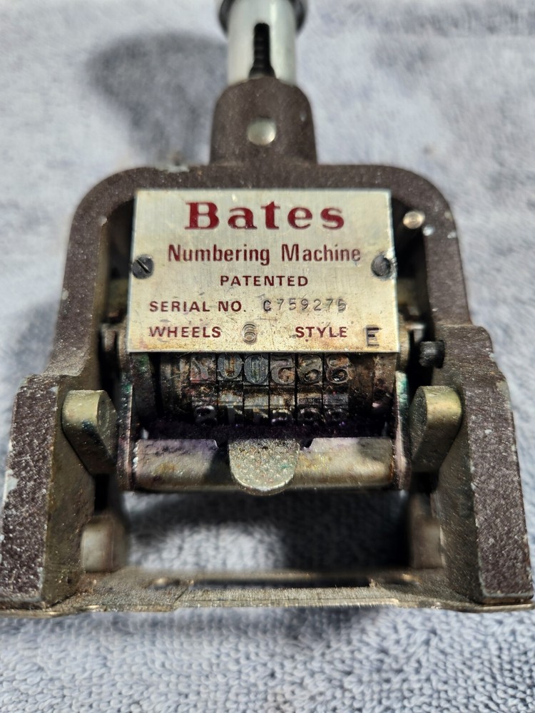 Vintage Bates Numbering Machine Standard Movement 6 Wheels Style E