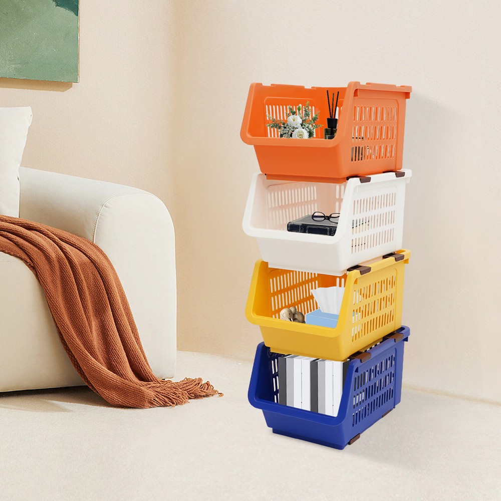 Set of 4 Stackable Storage Baskets | Organizing Bins