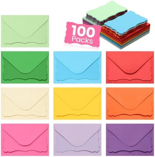 100 Pack Mini Cards with Envelopes, Small Colorful Blank Note Cards with Self...