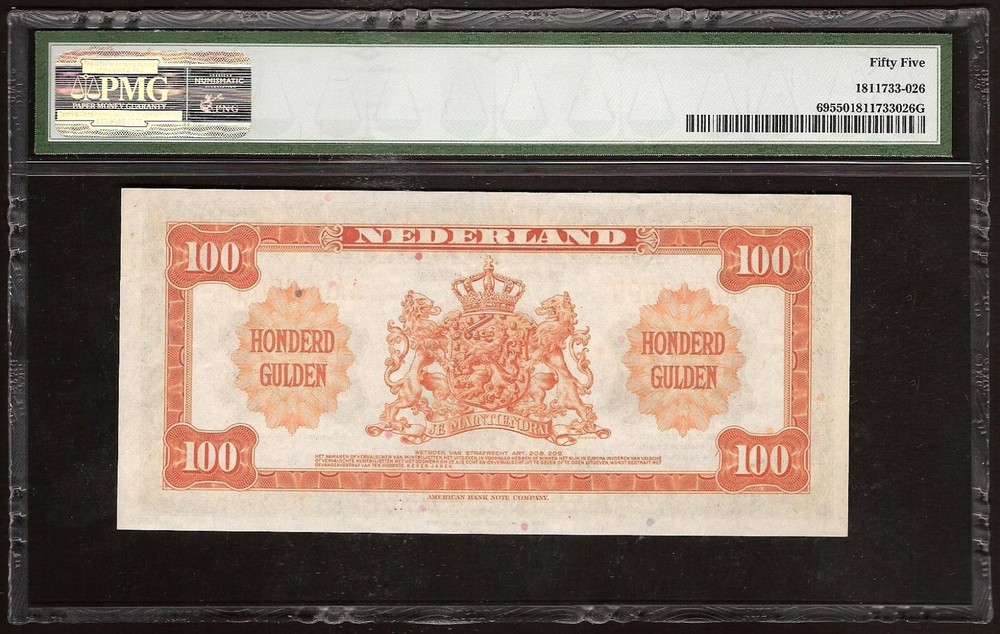 NETHERLANDS 100 Gulden 1943 P:69 aUNC (55 PMG)