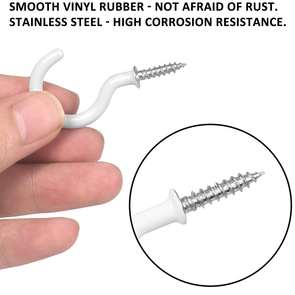 Romeda 90 Pcs White Ceiling Hooks kit, 6 Sizes Vinyl Coated Screw-in