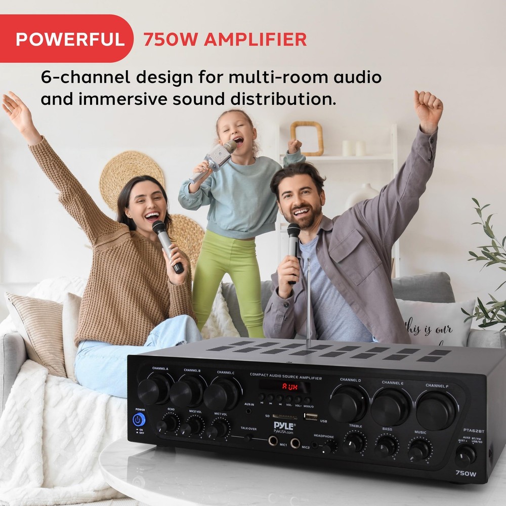 DEFECTIVE Pyle PTA62BT5 750W 6Ch Bluetooth Home Audio Amp USB Micro SD G3D