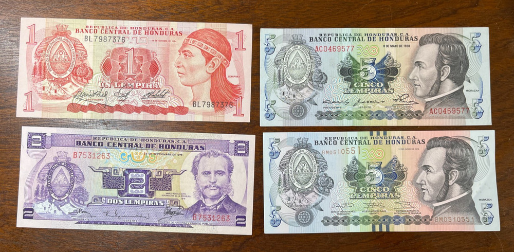 Honduras 1-5 Lempiras 4 Banknotes Lot