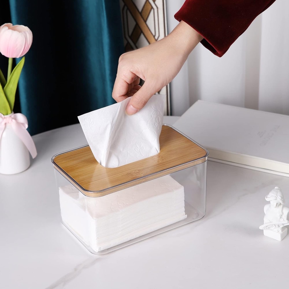 Acrylic Tissue Box Dispenser for Bathroom Kitchen Modern Clear Square