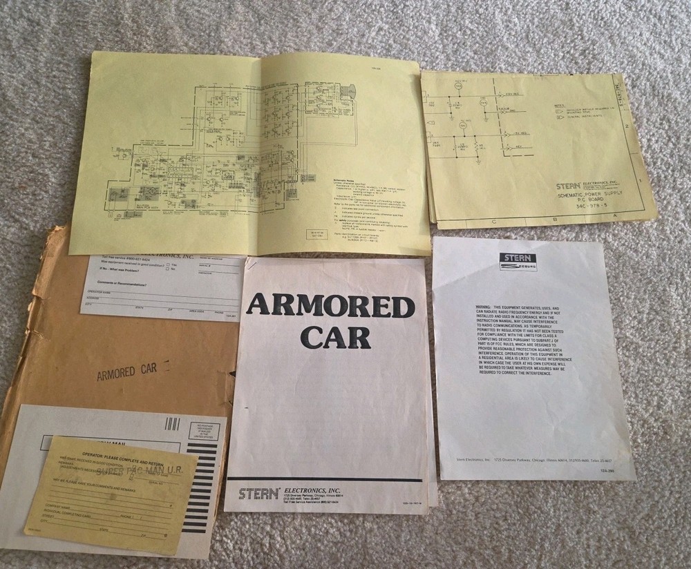 Stern Armored Car Installation and Schematics Arcade Game