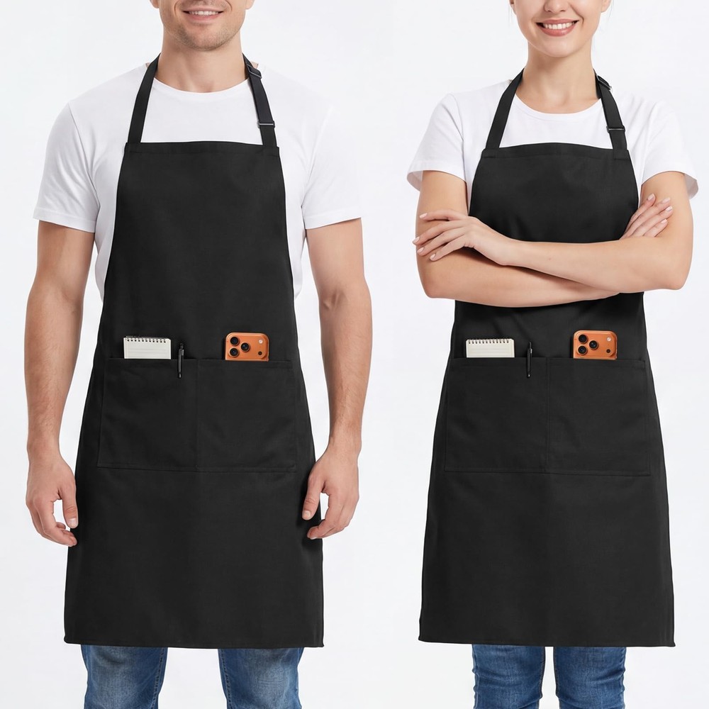 BOHARERS 2 Pack Cooking Kitchen Aprons with 2 pockets Unisex Adjustable Chef ...