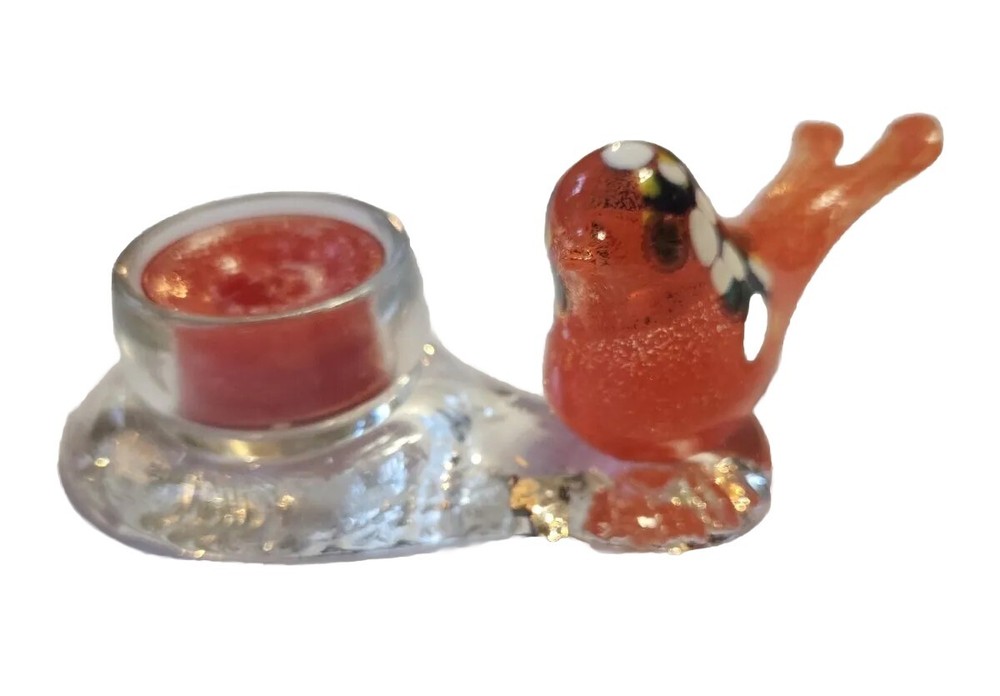 Blown Glass Murano Orange Bird Tealight Holder