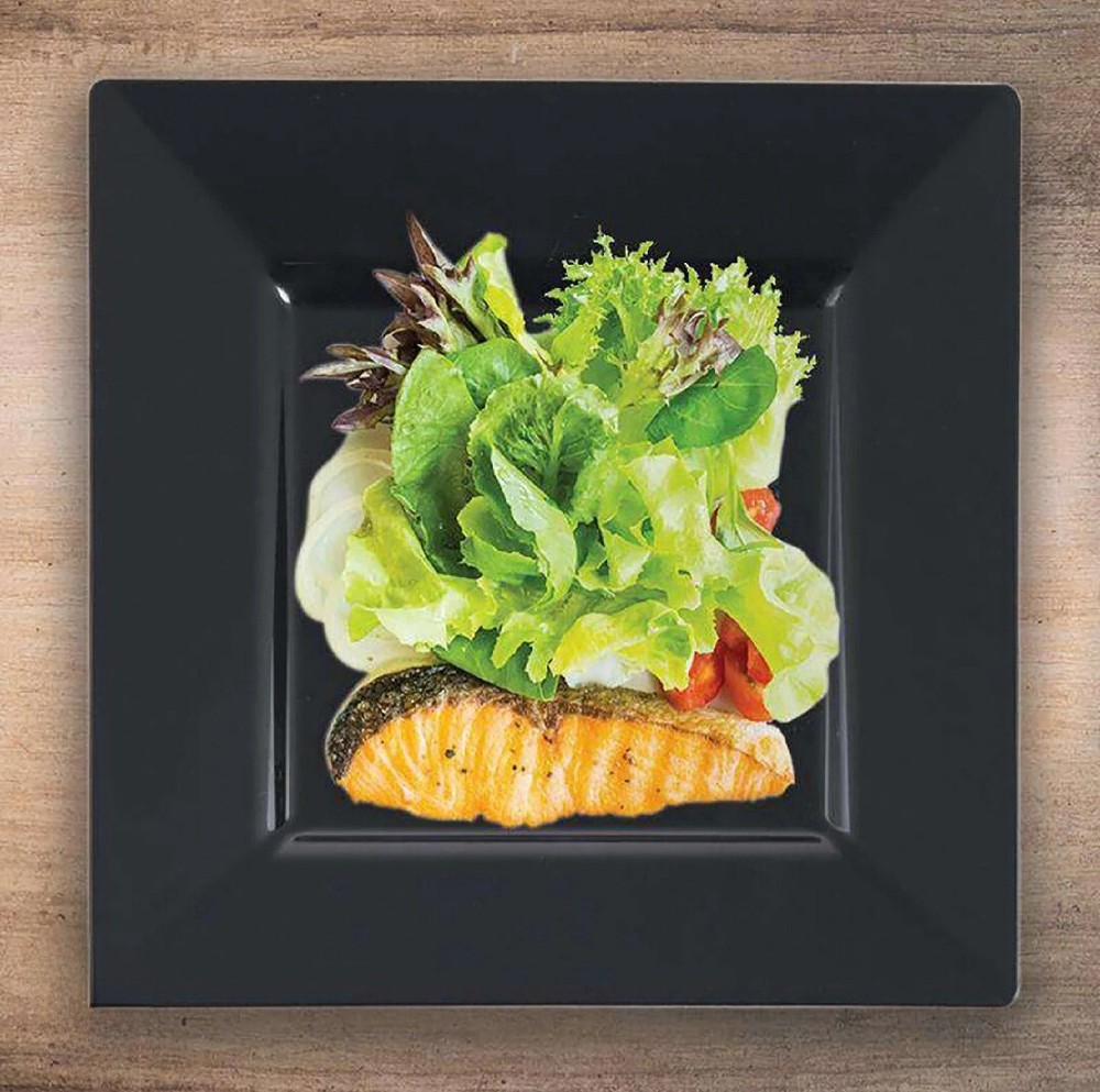 10 Square Plastic Black Dinner Plates,(18cm)For Party's Etc. Disposable/reusable