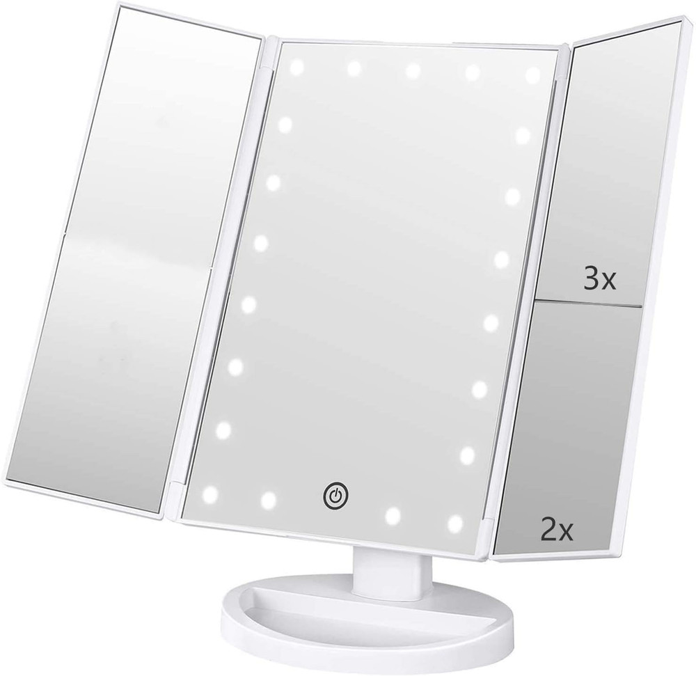 Trifold Makeup Mirror Vanity Mirror with Lights,1X 2X 3X Magnification,Touch Scr