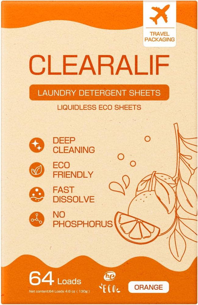 Laundry Detergent Sheets, Orange, 64 Load, Laundry Detergent Strips Eco Friendl