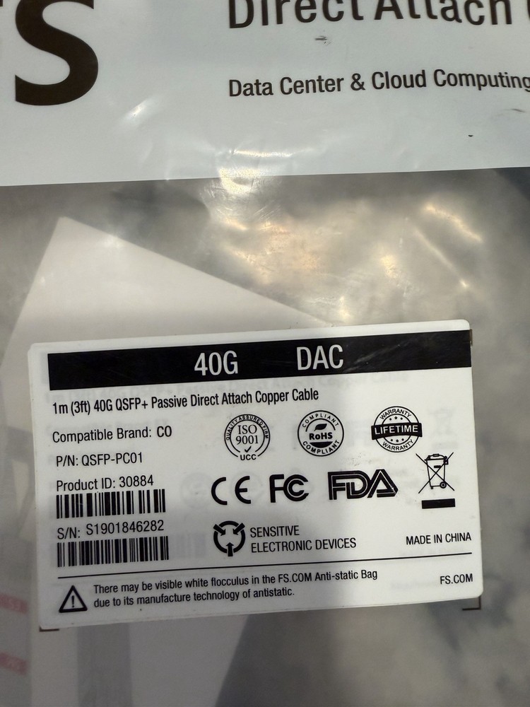 FS 40G QSFP+ Passive Direct Attach Copper Cable 1m QSFP-PC01
