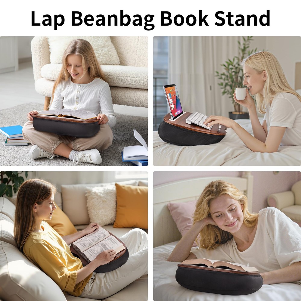 Lap Beanbag Book Stand, Hands-Free Reading Pillow Stand for Neck Support, Com...