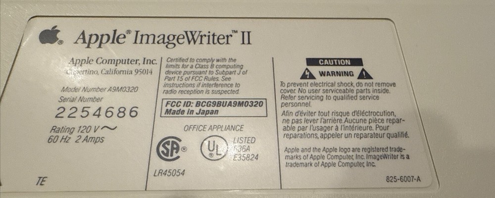 Apple ImageWriter II Printer A9M0320 Parts/ Missing Back & Front Cover. Read!!