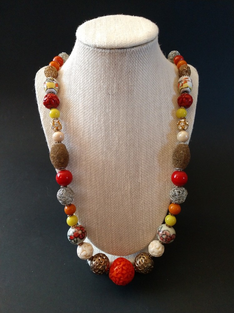 Necklace Hand Beaded In Fall Colors