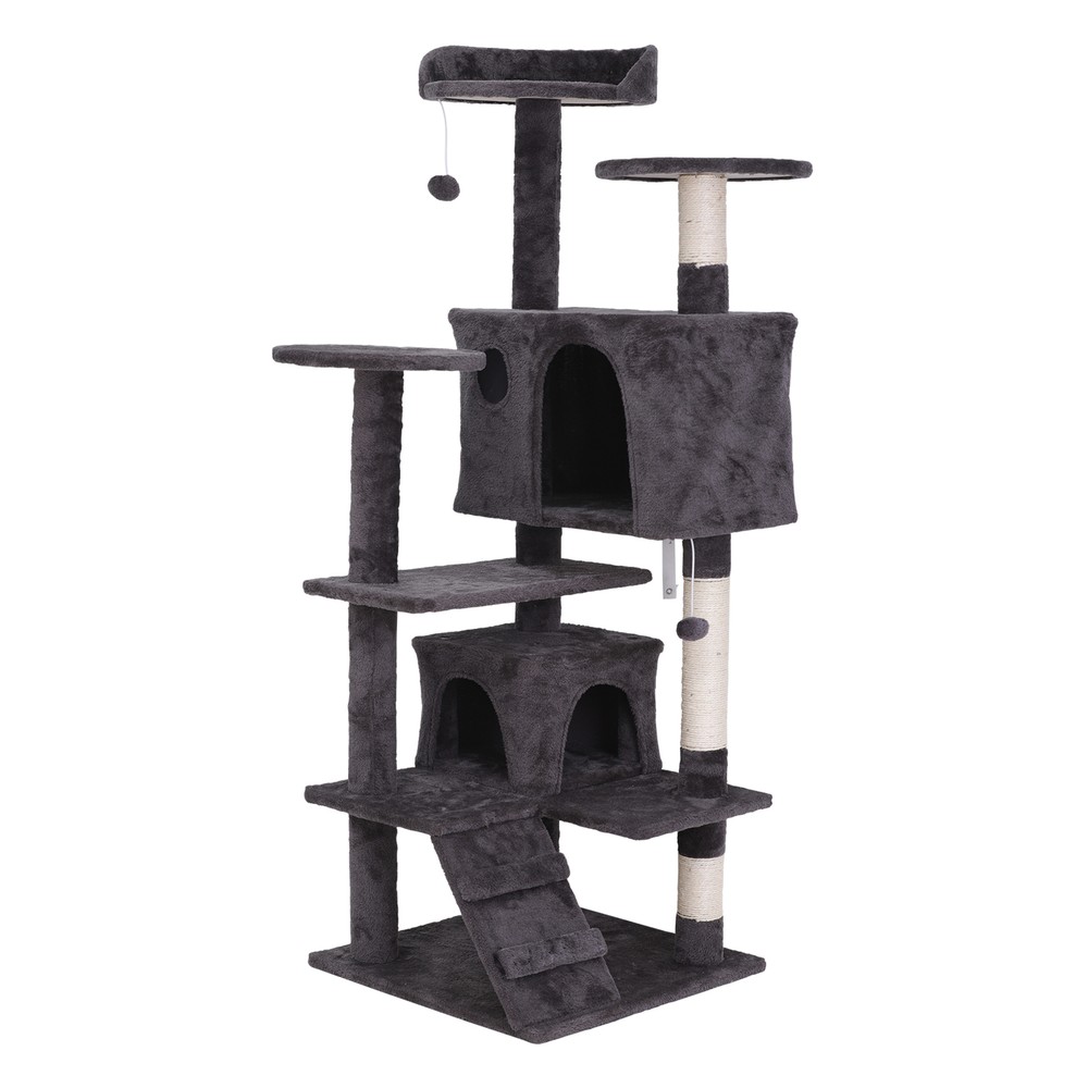 55" Cat Tree Scratching Post Kitten Activity Center Cat Tower Playhouse for Rest