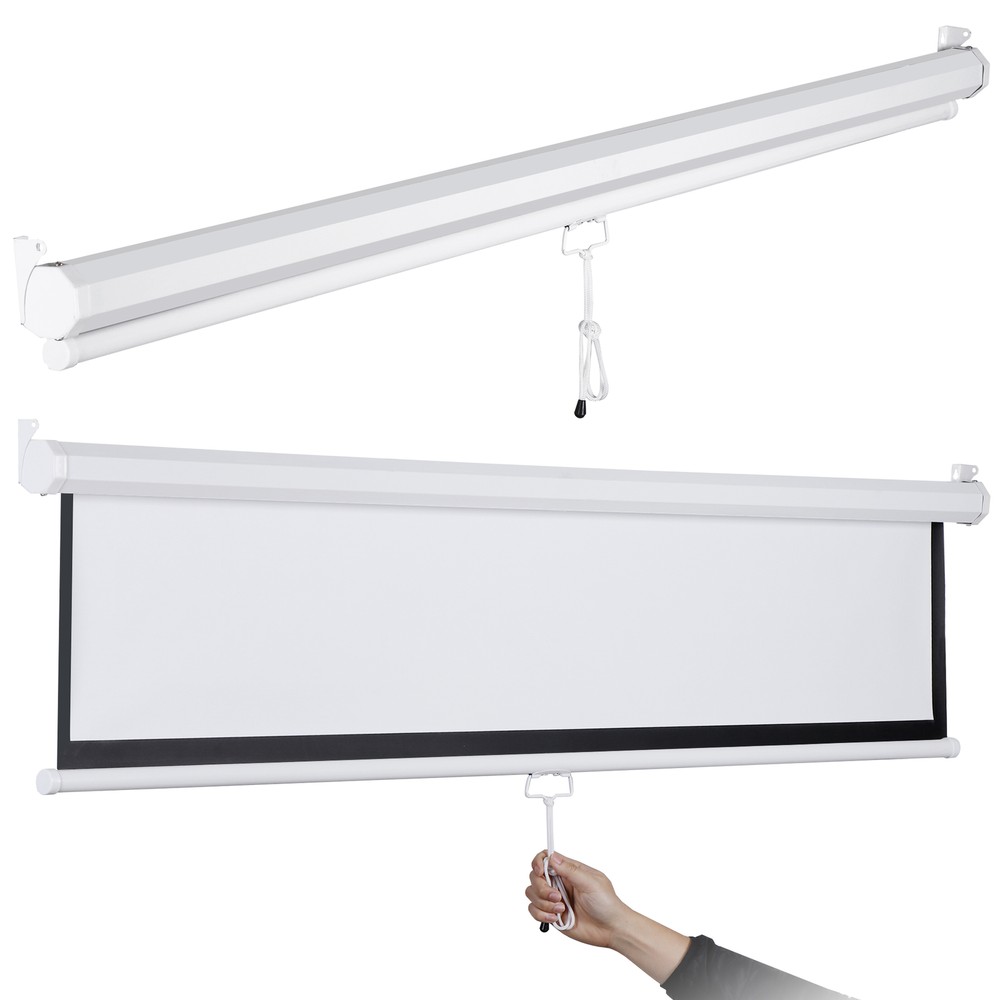 72" 4:3 HD Manual Pull Down Projector Screen Self-Locking for Home Theater White