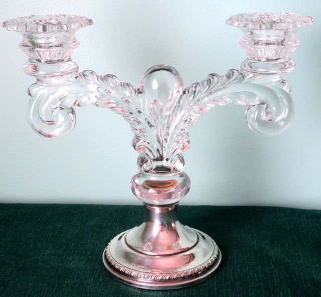 American CAMBRIDGE, Double Candle Holder MARTHA Pattern Crystal Sterling Silver