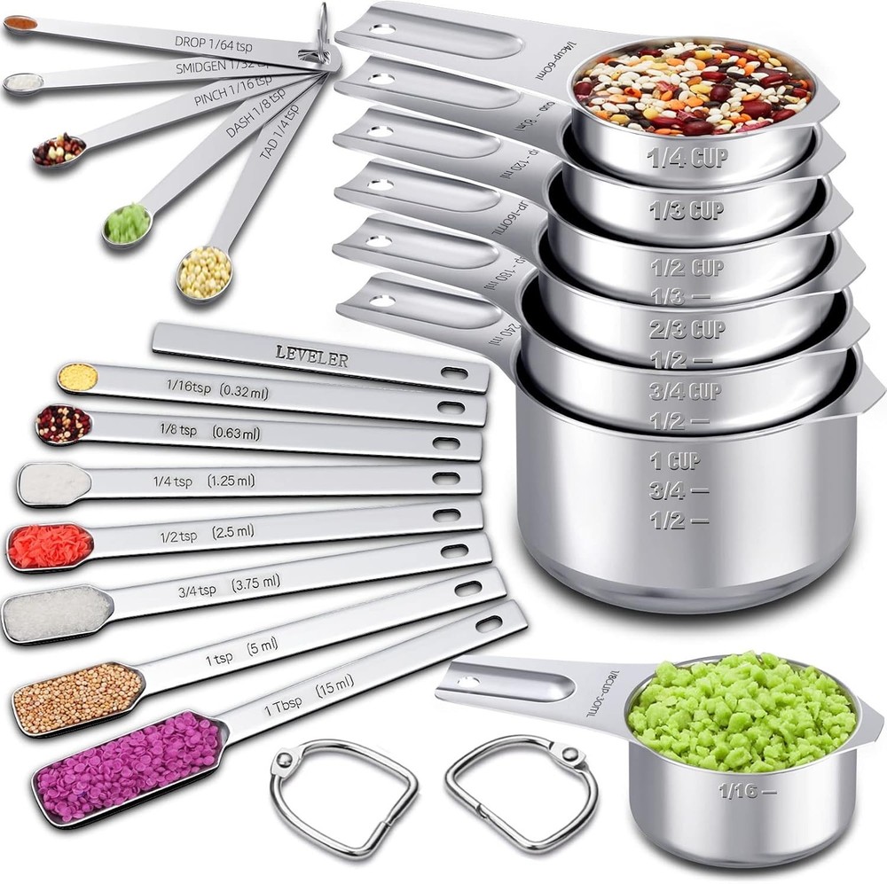Professional-Level Measuring Cups & Spoons Set - 7 Stainless Steel Cups & Spoons