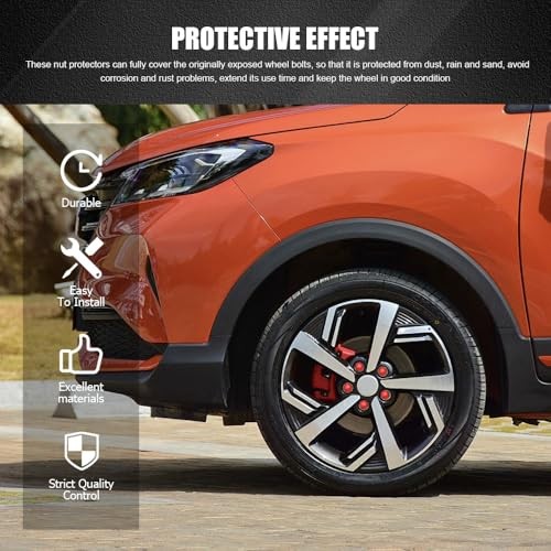 20PCS Lug Nut Covers, Bolt Covers Caps, Auto Hub Screw Protector with 21mm Red