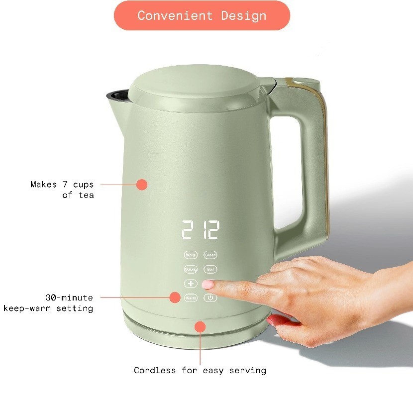 1.7-Liter Electric Kettle 1500 W with One-Touch Activation, Sage Green