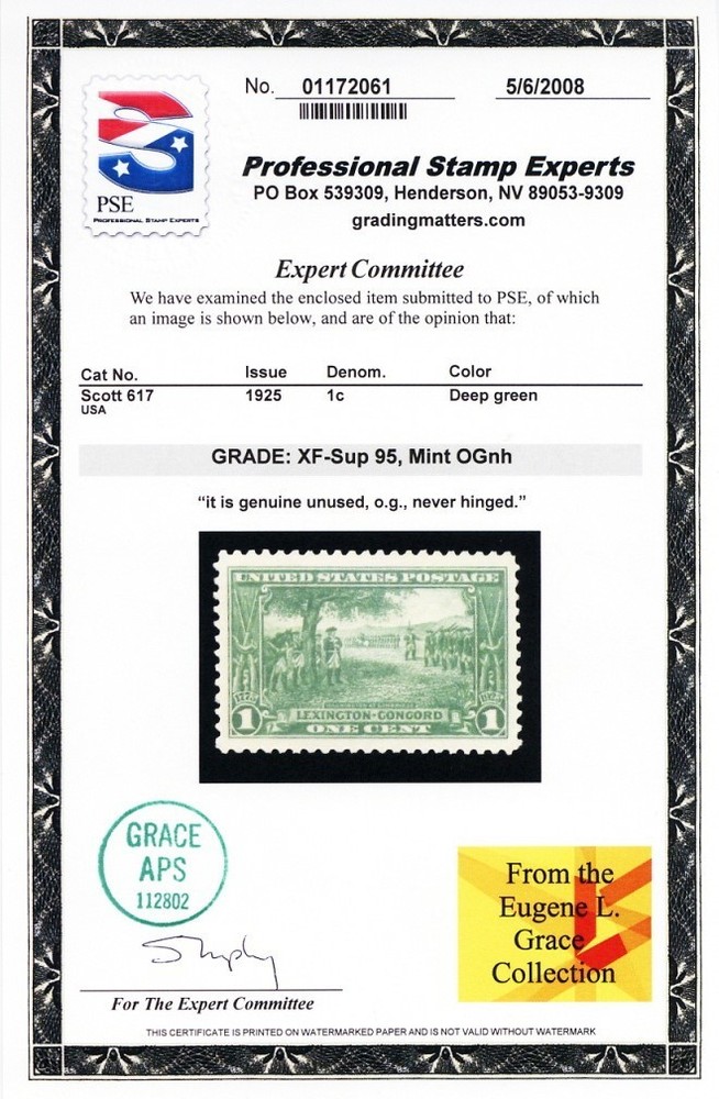 617, Mint NH 1¢ XF/Superb - PSE Graded 95 Certificate * Stuart Katz