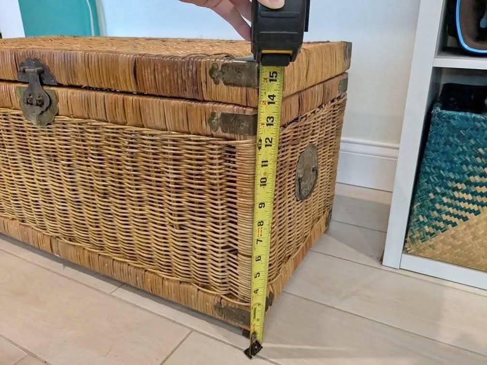 Vintage Wicker Chinoiserie Storage Trunk with Brass Hardware