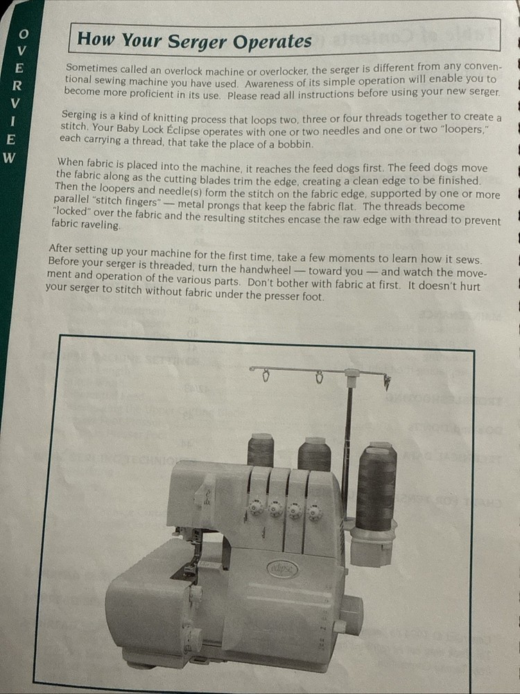 Vtg Baby Lock Eclipse BLEIDX Instruction Manual