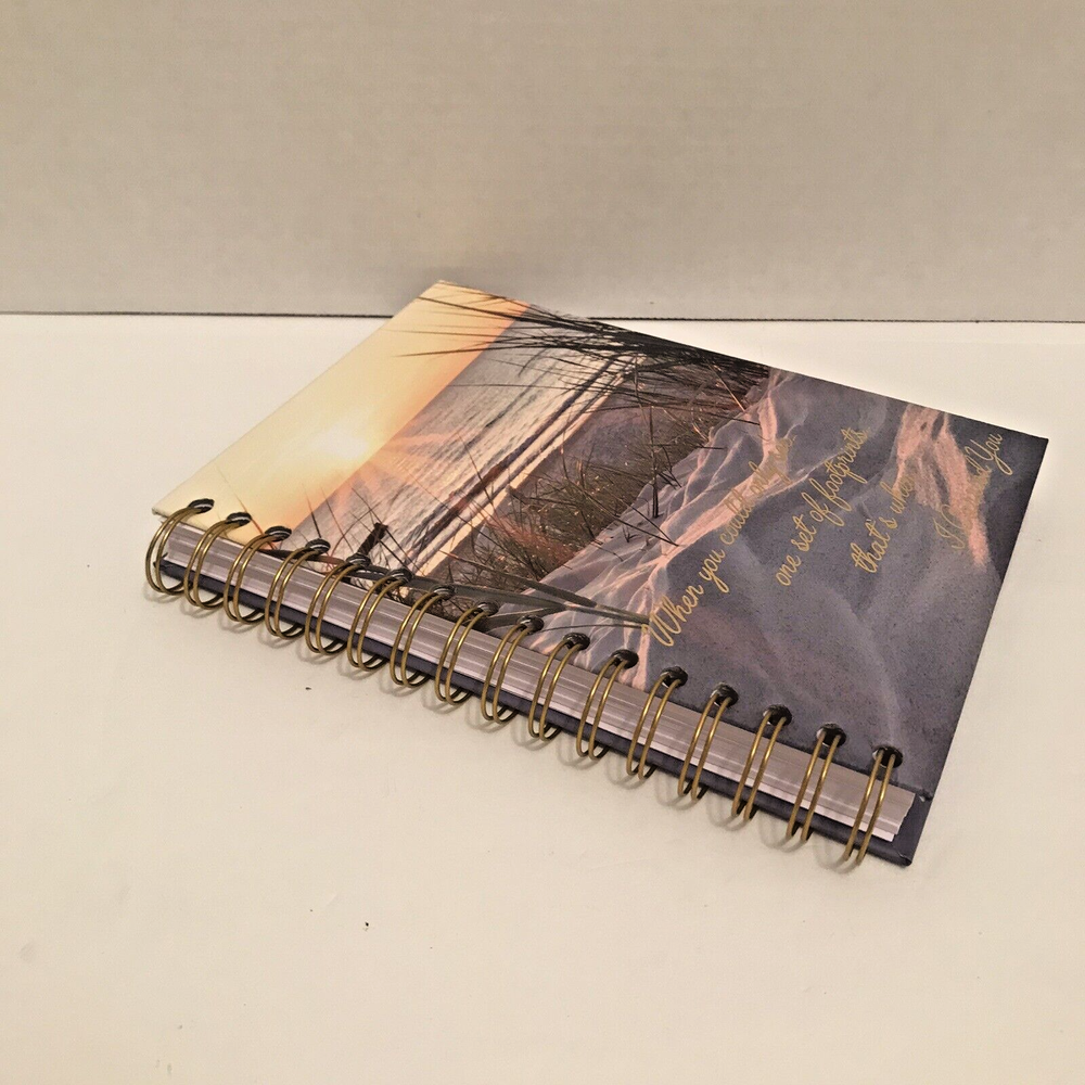 Footprints Journal Sandscape Gold Foiled Lettering Hardcover Spiral Notebook