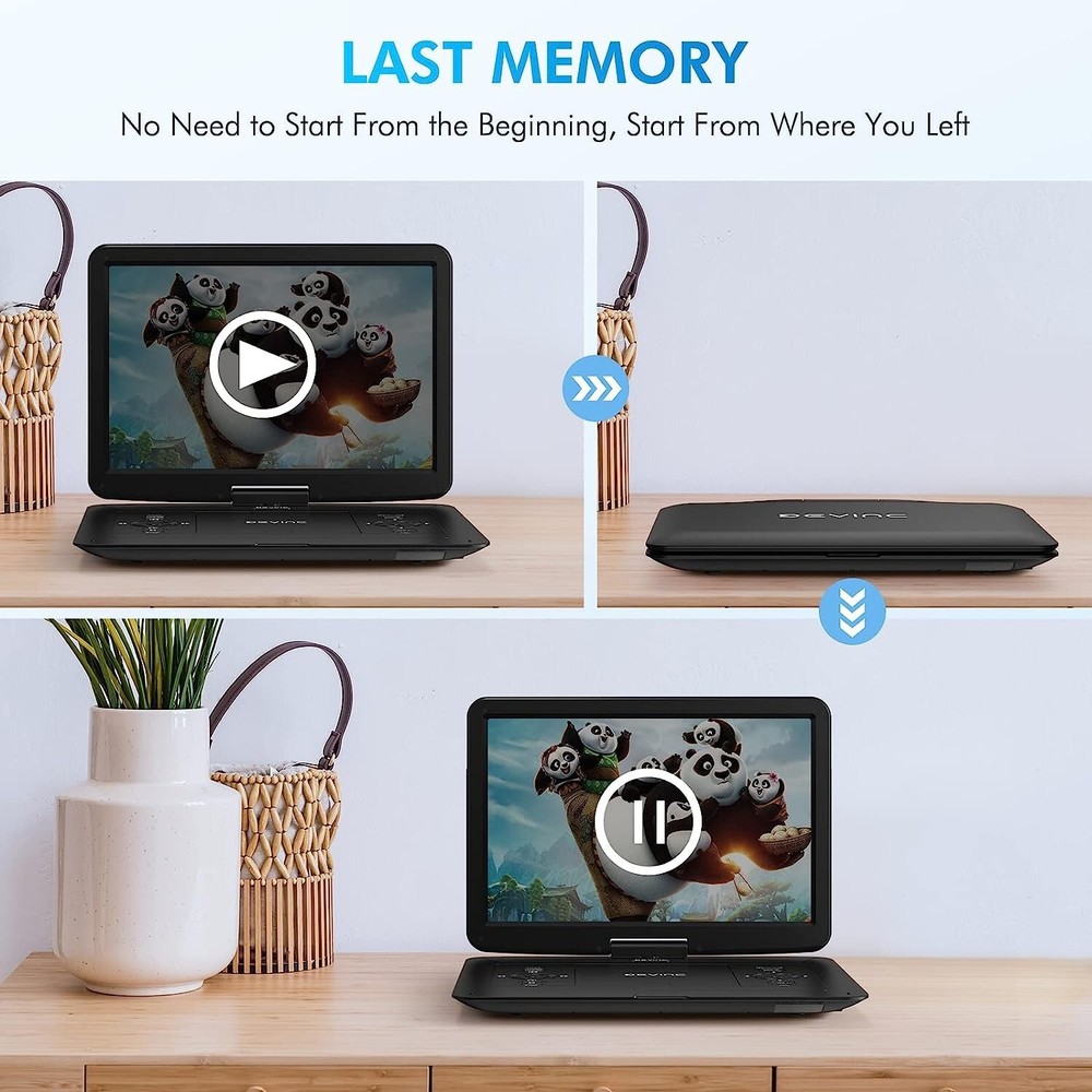 17.9" Portable DVD Player with Rotatable Screen, Rechargeable Multimedia Device