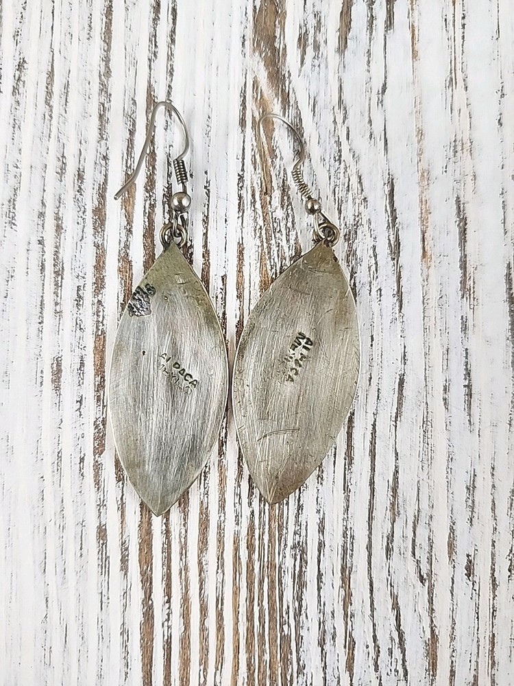 Alpaca Mexico Silver Tone Abalone Shell Dangle Earrings Green Umbrella (B2)