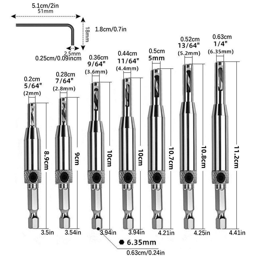 1/4in Hex Self Centering Hinge Hardware Drill Bit Set With Unique Design
