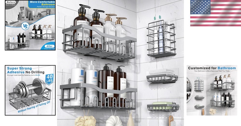 Durable 5-Pack Stainless Steel Shower Caddy Set - Modern, Rust Resistant Design