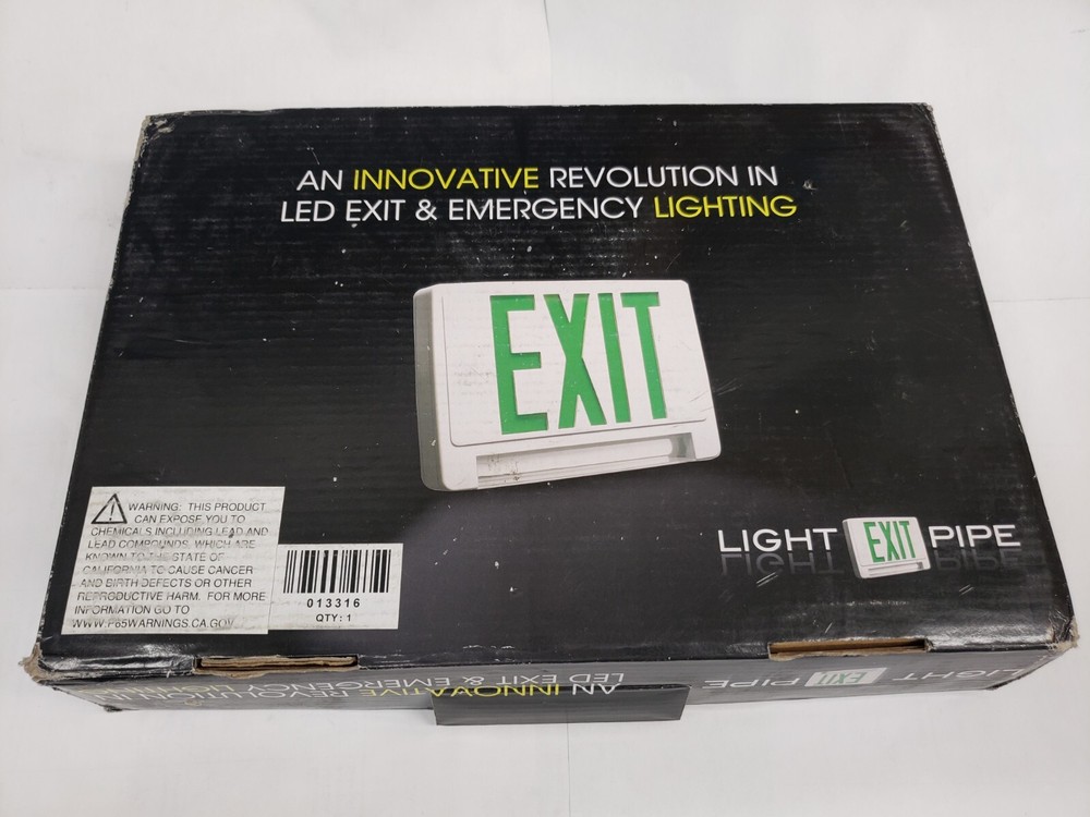 Light Pipe 013316 LED Exit Light Combo Green Letter / White Housing