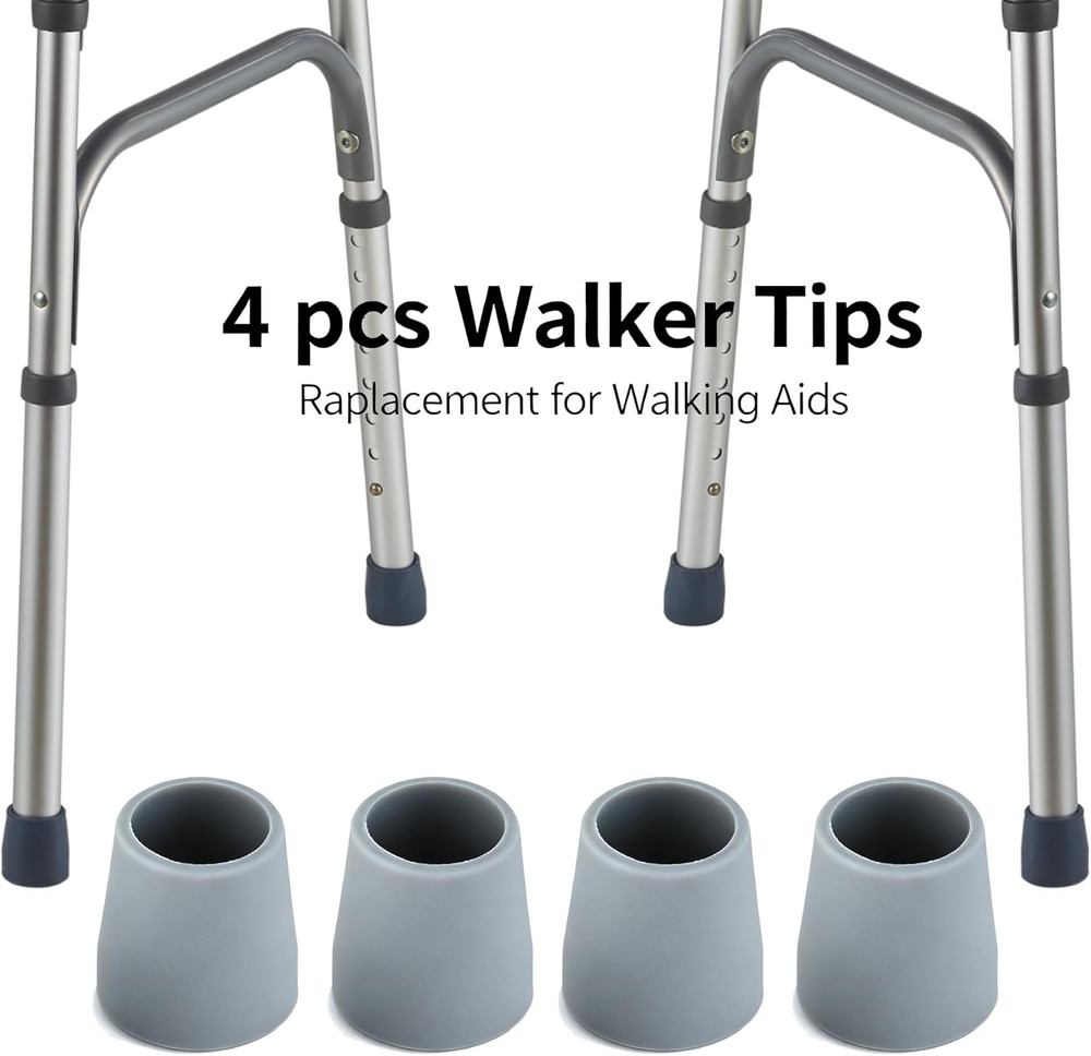 Rubber 4 Pcs Walker Tips 1 1/8'' Heavy Duty, Tips for Walkers, Commodes, Shower